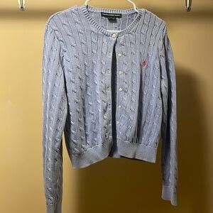 Vintage Ralph Lauren Sport Baby Blue Cable Knit Cardigan Sweater XL